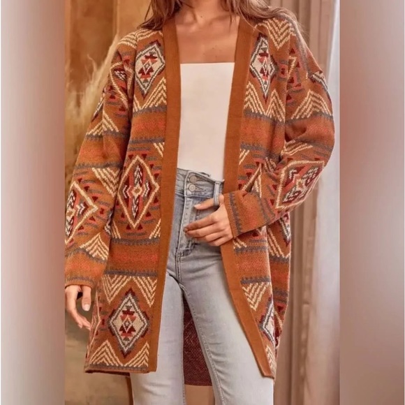 NWT SAVANNA JANE Long Cardigan Sweater Size Small Oversize Aztec Print - Picture 6 of 11
